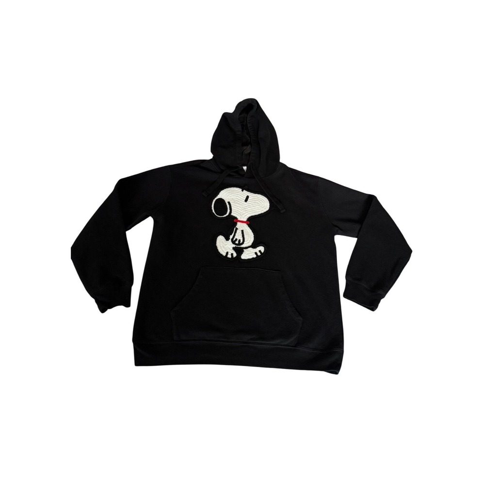 Peanuts Snoopy Womens Chenille Patch Pullover Hoodie Black SZ Large